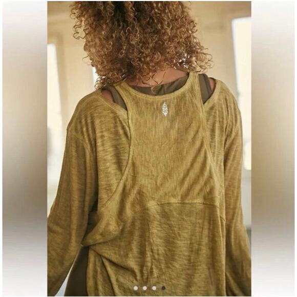 Free People Women's Movement Zenith Cut Out Tee Top Pullover Gold Yellow Size XS - Picture 3 of 14